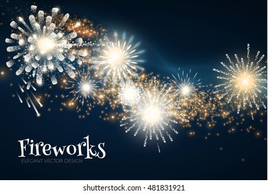 Elegant Fireworks Background. Holiday Wallpaper. Shining Design. Vector illustration