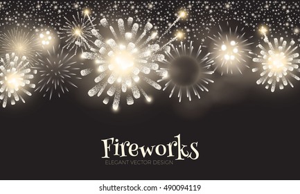 Elegant Fireworks Background. Holiday Wallpaper. Shining Design. Vector illustration