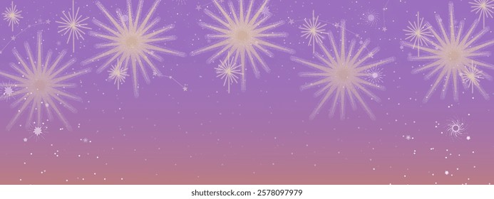 Elegant fireworks in a dreamy twilight sky with glowing stars and constellations. Perfect for festive backgrounds, celebrations, and celestial-themed designs.