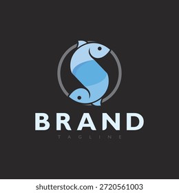 Design vetor do logotipo do emblema do peixe elegante para a marca de frutos do mar marinhos