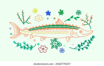 An elegant fish illustration capturing oceanic grace, with flowing, artistic fins and a sleek design, perfect for stylish vector art, marine-themed projects, and creative decorations.