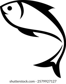 Elegant fish silhouette vector design in black, perfect for logos, branding, and marine-themed projects. Clean, minimalist style with scalable and editable features for versatile use.