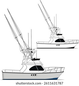 Elegant Fishing Yacht – Clean Vector Line Art for Classy Printable Designs