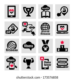 Elegant Fitness and Health Icons Set.