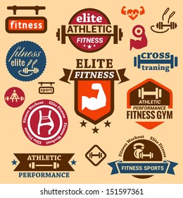 Elegant Fitness and Sport Vector Labels and logos.