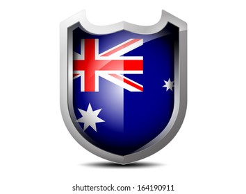 Elegant flag of Australia metal shield on a white background