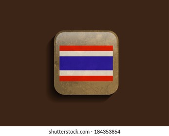 Elegant flag design of thailand on brown color square shape icon with grunge texture. vector illustration
