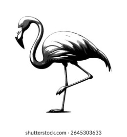 Um flamingo elegante se posiciona graciosamente sobre um fundo branco, mostrando sua beleza tropical e forma distinta. Isolado no fundo branco. Um pássaro bonito.