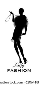 Elegant Flapper. Stylish Woman Silhouette Wearing 20's Style 