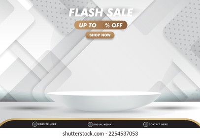 banner elegante de plantilla de descuento de venta flash con espacio en blanco 3d podio para la venta de productos con diseño de fondo blanco gradiente abstracto