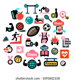 Elegant Flat Fitness and Health Icons Set.