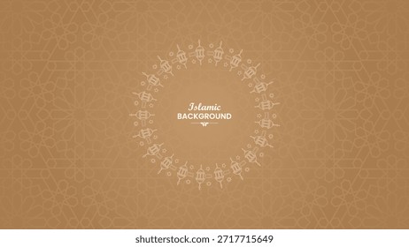 Elegante fondo islámico plano con adorno de círculo de icono de linterna, tono beige marrón suave, patrón de geometría islámica para la promoción de Ramadán