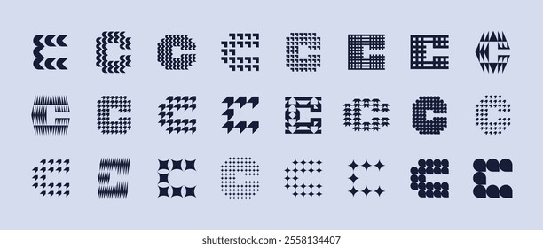 Elegant flat line abstract letter C logo set