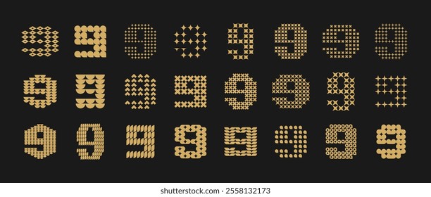 Elegant flat line abstract number 9 logo set