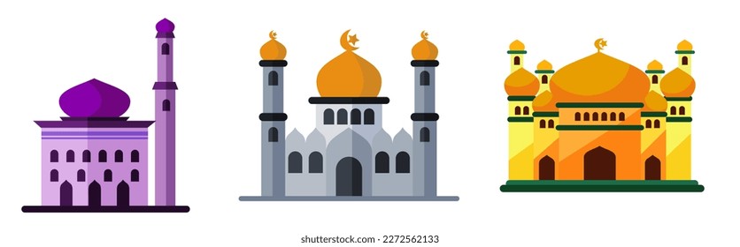 Elegant Flat Modern Islamic Mosque Building, Suitable For Diagrams, Maps, Infographics, Illustrations And Other Graphic Related Assets. perfect for ramadan celebration.