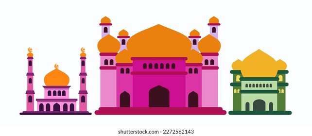 Elegant Flat Modern Islamic Mosque Building, Suitable For Diagrams, Maps, Infographics, Illustrations And Other Graphic Related Assets. perfect for ramadan celebration.