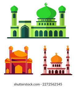 Elegant Flat Modern Islamic Mosque Building, Suitable For Diagrams, Maps, Infographics, Illustrations And Other Graphic Related Assets. perfect for ramadan celebration.