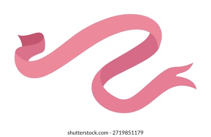Elegante Ilustración vectorial plana de un Anuncio de cinta rosa largo y fluido. Este rollo ondulado es un elemento decorativo para títulos y texto, aislado sobre un fondo blanco para facilitar su uso.
