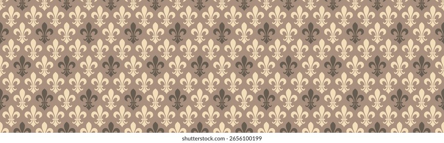 Padrão de fleurdelis elegante em tons bege e marrom.  Perfeito para papel de parede, têxteis ou fundos do site.