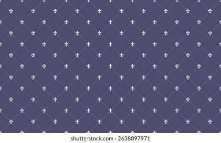 Elegant fleurdelis pattern on a deep blue background.  Perfect for website backgrounds, invitations, or textile designs.  This sophisticated, repeating design evokes luxury and tradition.
