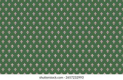 Elegant fleurdelis pattern on a deep green background.  Perfect for textile design, wallpaper, or website backgrounds.  Repeatable design evokes classic luxury and sophistication.
