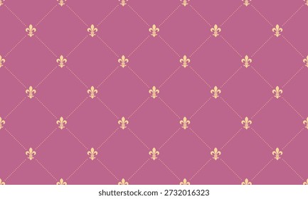 Padrão de fleurdelis elegante em um fundo rosa rico.  Perfeito para designs luxuosos, convites, fundos de site ou impressões têxteis.