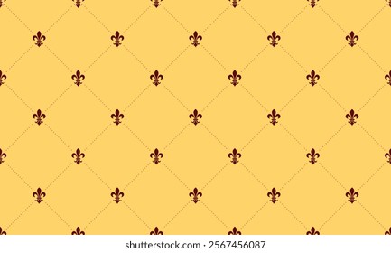 Elegant fleur-de-lis pattern on a warm yellow background.  Perfect for website backgrounds, textile designs, or stationery.  Subtle maroon accents add a touch of sophistication.