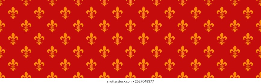 Elegant fleurdelis pattern in rich red and gold.  Perfect for backgrounds, textiles, or design projects needing a regal, sophisticated touch.