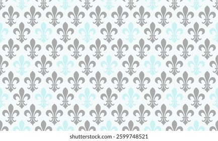 Elegant fleurdelis pattern in soft grey and light blue.  Perfect for textile design, wallpaper, or website backgrounds.