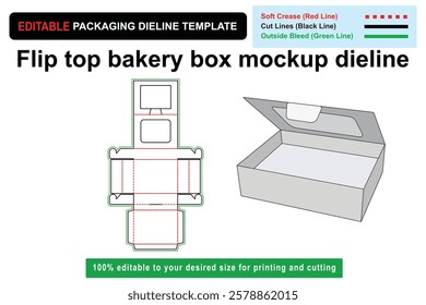 Elegant flip top bakery box mockup for stylish packaging solutions, bakery box, Custom box dieline, box mockup, dieline template, packaging design, mockup template, food packaging