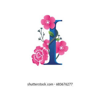 Elegant Floral I Alphabet Logo Illustration