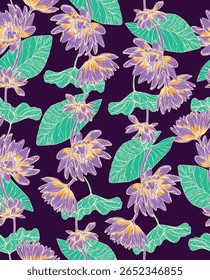 Elegant Floral Arrangement Water Lilies on a Deep Purple Canvas