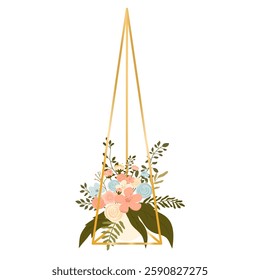 Elegant Floral Arrangements in Geometrical Golden Frames. Wedding Floral Decoration