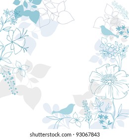 Elegant Floral Background- Bird Silhouettes, Flowers and Foliage Vector Illustration Design Elements