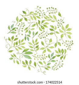 Elegant floral background with green leaves and branches. Vectorized watercolor drawing.