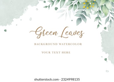 Elegant floral background with hand drawing green leaves watercolor 

