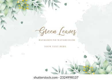 Elegant floral background with hand drawing green leaves watercolor 

