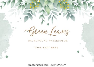 Elegant floral background with hand drawing green leaves watercolor 

