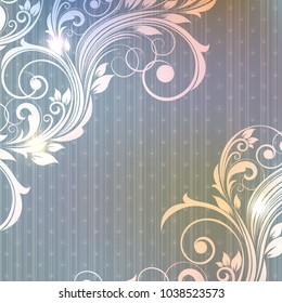 Elegante fondo floral con motivos, rizos de estilo antiguo. Elemento de diseño, impresión, decoración, scrapbooking, creatividad, postal, volante, folleto.