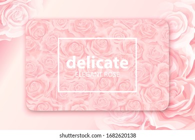 Elegant floral background template with cream pink roses for your card, flyer, invitation. Pink rose blossoms vector layout