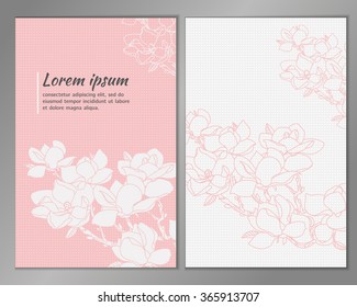 Elegant floral background for your card, flyer, invitation. Template with a flowering branch. Magnolia blossoms vector background.