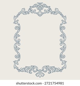 Elegant floral Baroque frames in blue tones. Hand-drawn minimalist line art vector design with elegant and royal ornaments . Perfect for invitations, wedding monogram, logos, and classic prints