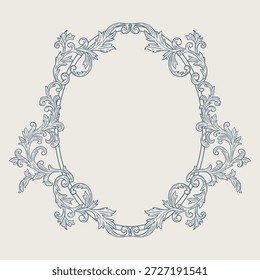 Elegante floral quadros barrocos em tons azuis. Projeto de vetor de arte de linha minimalista desenhado à mão com ornamentos elegantes e reais . Perfeito para convites, monograma de casamento, logotipos e impressões clássicas