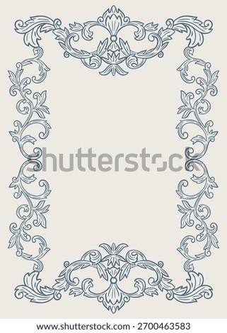 Elegant floral Baroque frames in blue tones. Hand-drawn minimalist line art vector design with elegant and royal ornaments . Perfect for invitations, wedding monogram, logos, and classic prints