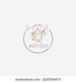Elegant Floral Beauty Institute Logo Design with Woman Portrait and Circle Frame