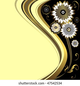 Elegant floral black and golden background (vector)