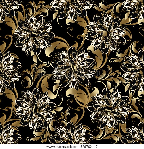 Elegant Floral Black Seamless Pattern Background Stock Vector Royalty Free 526702117