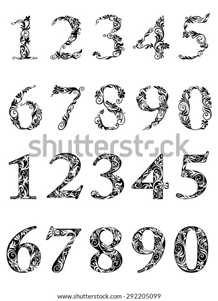 Elegant Floral Black White Numbers Dainty Stock Vector (Royalty Free ...