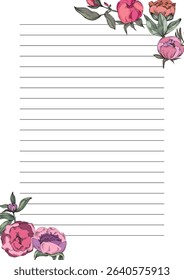 Elegant floral blank template with botanical frame – printable decorative sheet with delicate flowers and leaves, perfect for invitations, greeting cards, menu design, wedding stationery, or notes