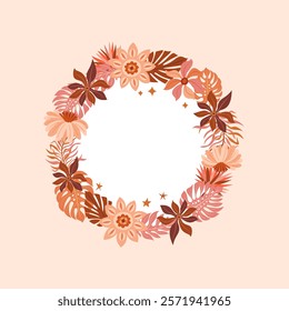 Elegant floral boho frame with leaves